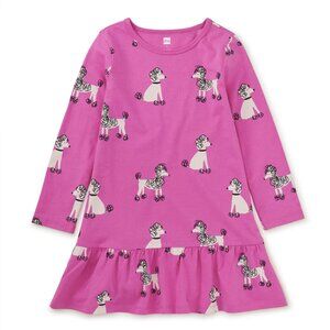 Tea Collection Poodle Promenade Long Sleeve Ruffle Hem Dress